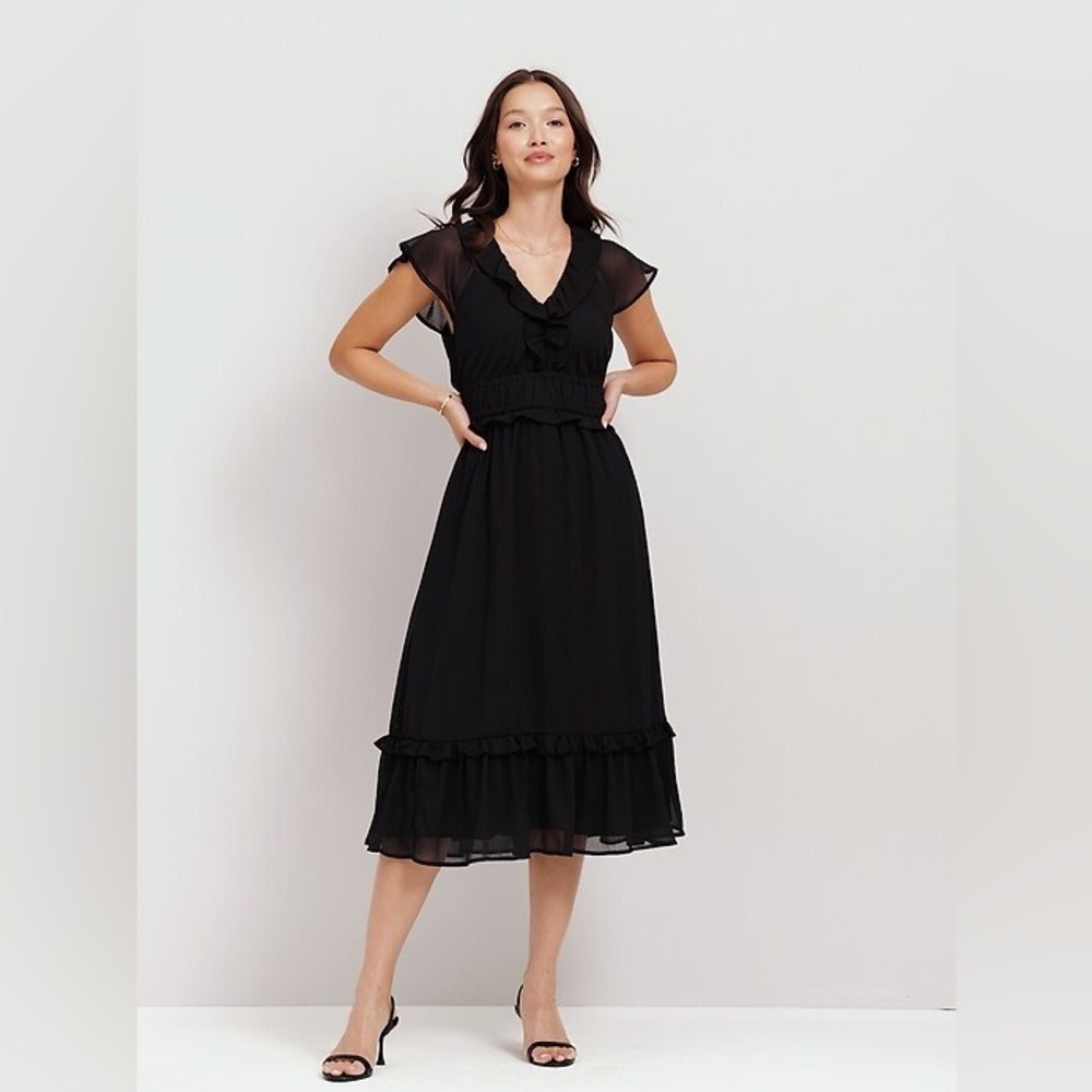 Old Navy Waist-Defined Flutter-Sleeve Midi Dress